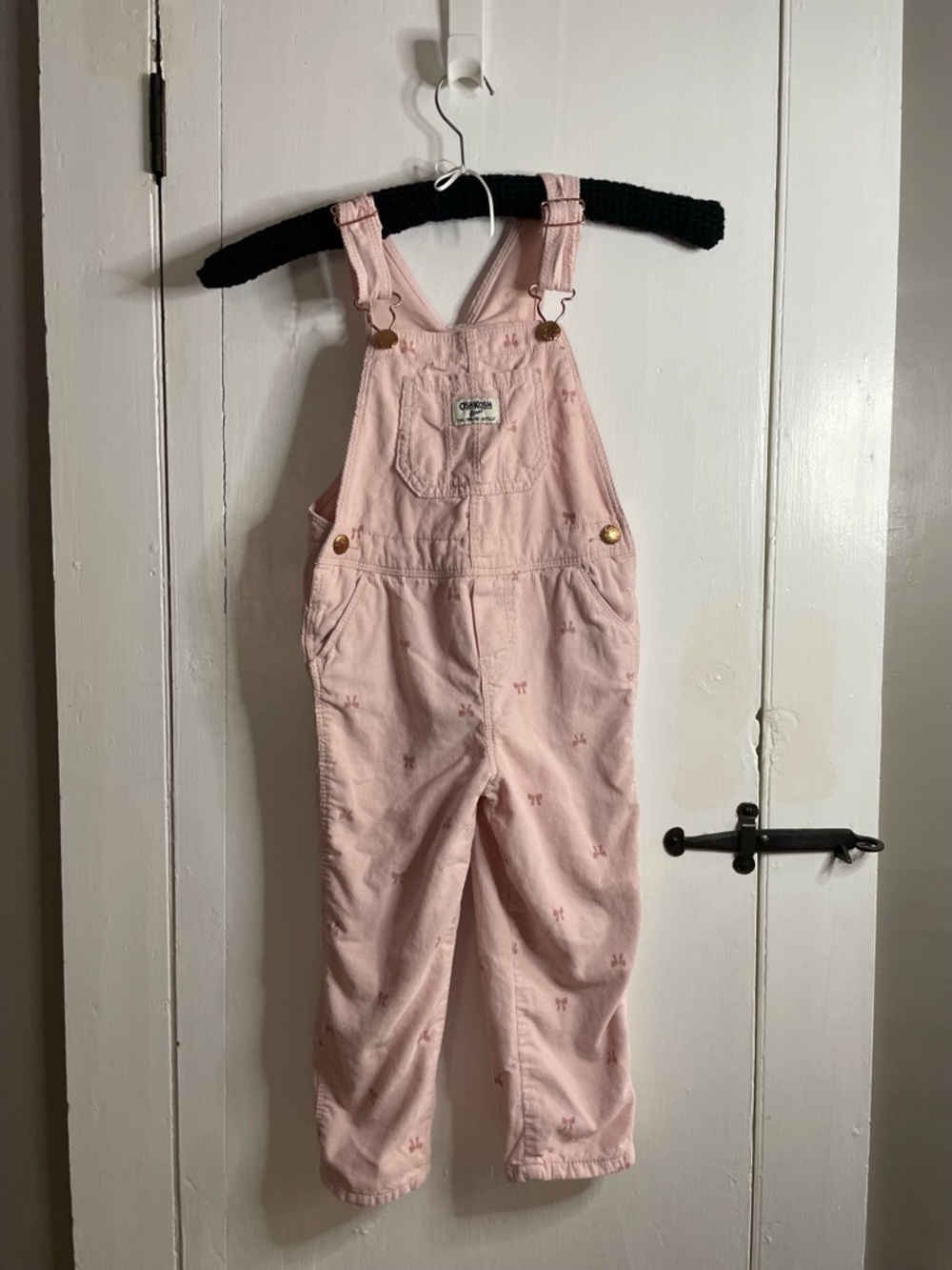 OshKosh B'Gosh Pink 100% Cotton Corduroy Lined Overalls Bow Print Size 4T